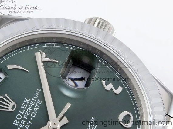 904L VR3255 DayDate SS President Green on Steel (Gain 40 Arabic Dial Weight) JDF Bracelet V3 0304